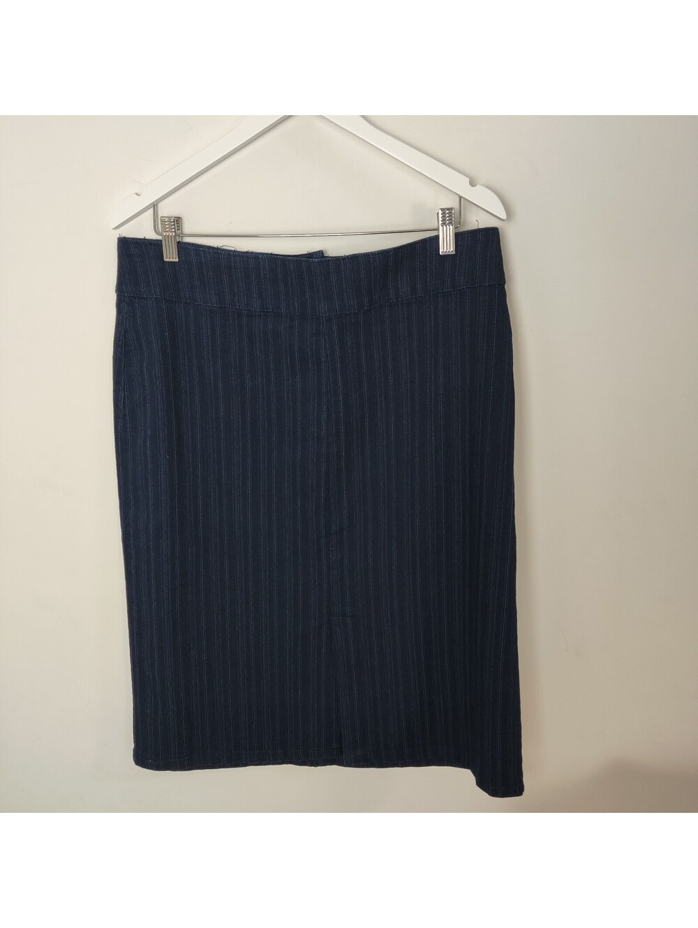 FDJ French Dressing Jeans Navy Pinstripe Stretch Denim Pencil Midi Skirt Large
